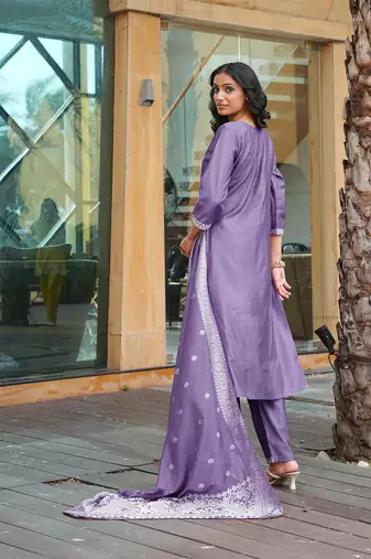 Purple vatican embroidered ceremonial salwar suit