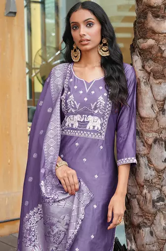 Purple vatican embroidered ceremonial salwar suit
