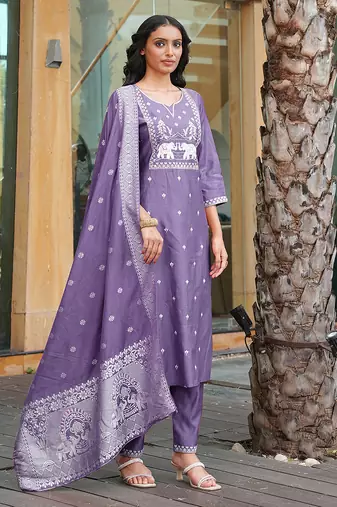Purple vatican embroidered ceremonial salwar suit