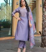 Grey cotton silk embroidered ceremonial salwar suit