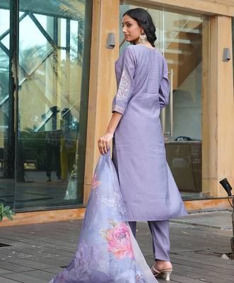 Grey cotton silk embroidered ceremonial salwar suit 2