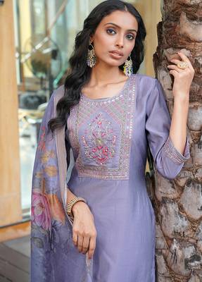 Grey cotton silk embroidered ceremonial salwar suit 3