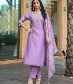 Purple cotton silk embroidered ceremonial salwar suit