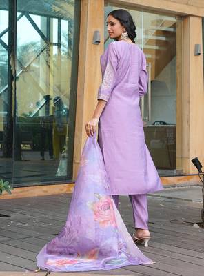 Purple cotton silk embroidered ceremonial salwar suit 2