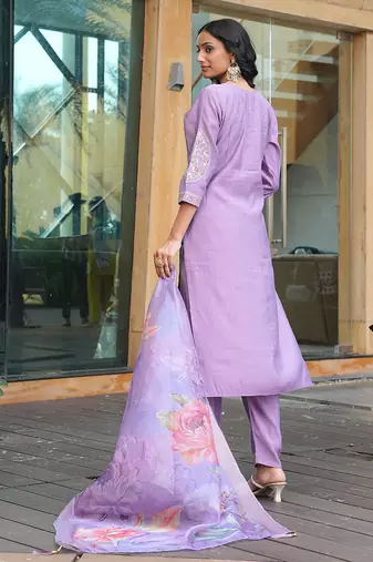 Purple cotton silk embroidered ceremonial salwar suit