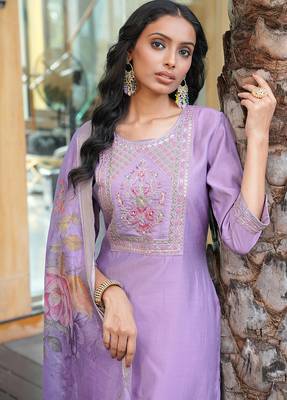 Purple cotton silk embroidered ceremonial salwar suit 3