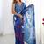 blue chinon silk blend print work with mirror work border designer saree