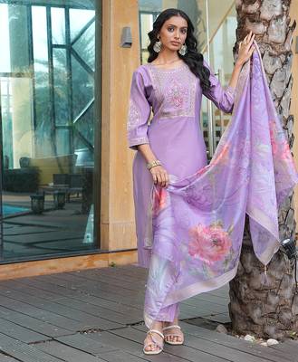 Purple cotton silk embroidered ceremonial salwar suit 4