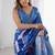 blue chinon silk blend print work with mirror work border designer saree