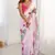 baby pink chinon silk blend print work with mirror work border designer saree