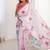 baby pink chinon silk blend print work with mirror work border designer saree