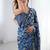 blue chinon silk blend print work with mirror work border designer saree