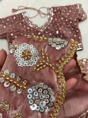 Pink Color Embroidery Work Of Beads & Sequins Work Fendy Satin Silk Blend Saree 4