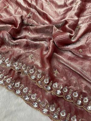 Pink Color Embroidery Work Of Beads & Sequins Work Fendy Satin Silk Blend Saree 5