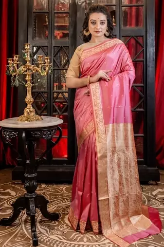 pink woven katan silk blend zari woven all seasons sarees