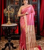 pink woven katan silk blend zari woven all seasons sarees