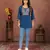Blue rinkal cotton embroidered formal looking casual short kurta