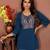 Blue rinkal cotton embroidered formal looking casual short kurta