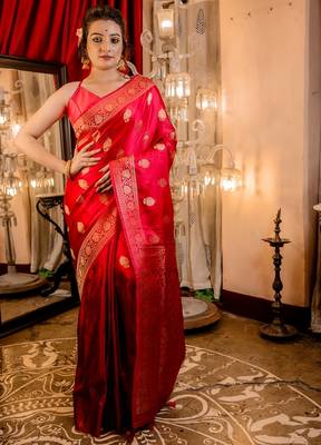 red woven banarasi silk blend zari woven all seasons sarees 1