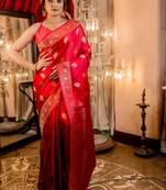 red woven banarasi silk blend zari woven all seasons sarees
