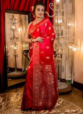 red woven banarasi silk blend zari woven all seasons sarees 2