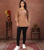Brown rinkal cotton embroidered formal looking casual short kurta