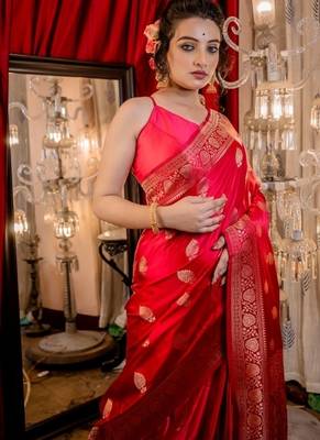 red woven banarasi silk blend zari woven all seasons sarees 3