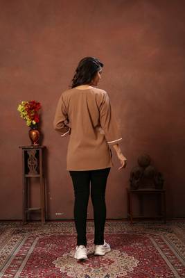 Brown rinkal cotton embroidered formal looking short kurta 3