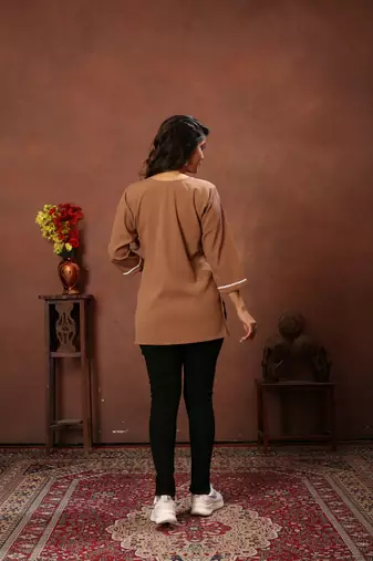 Brown rinkal cotton embroidered formal looking short kurta