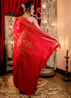 red woven banarasi silk blend zari woven all seasons sarees 4