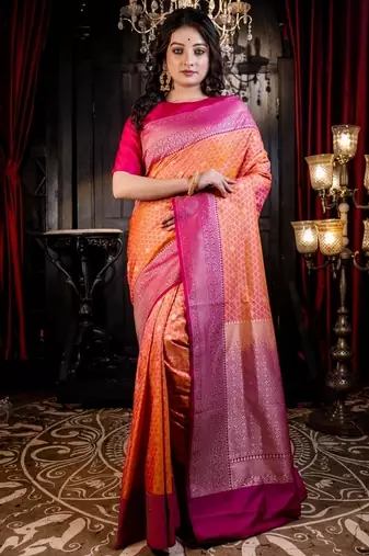 orange woven matka silk blend zari woven all seasons sarees