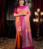 orange woven matka silk blend zari woven all seasons sarees
