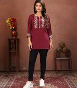 Wine rinkal cotton embroidered formal looking casual short kurta