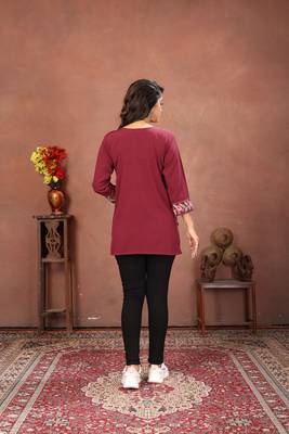 Wine rinkal cotton embroidered formal looking short kurta 3