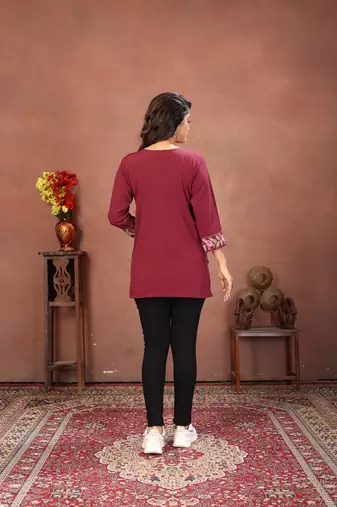 Wine rinkal cotton embroidered formal looking short kurta