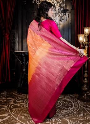 orange woven matka silk blend zari woven all seasons sarees 4