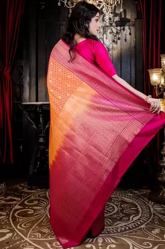 orange woven matka silk blend zari woven all seasons sarees