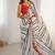 off white chinon silk blend print work with mirror work border designer saree