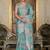 sky blue chinon silk blend floral printed with mirror cut border ready to wear saree