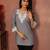 Grey rinkal cotton embroidered formal looking casual short kurta