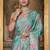 sky blue chinon silk blend floral printed with mirror cut border ready to wear saree