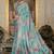 sky blue chinon silk blend floral printed with mirror cut border ready to wear saree
