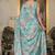 sky blue chinon silk blend floral printed with mirror cut border ready to wear saree
