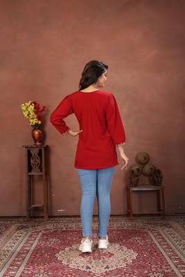 Maroon rinkal cotton embroidered formal looking short kurta 3