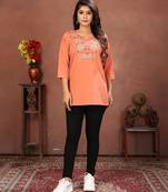 Peach rinkal cotton embroidered formal looking casual short kurta