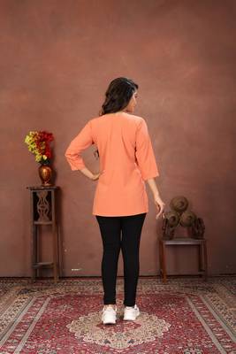 Peach rinkal cotton embroidered formal looking short kurta 3