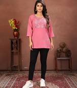 Pink rinkal cotton embroidered formal looking casual short kurta