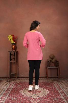 Pink rinkal cotton embroidered formal looking short kurta 3