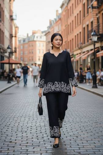 Black bindu bubbal embroidered co-ord set for trendy girls