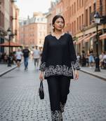 Black bindu bubbal embroidered co-ord set for trendy girls